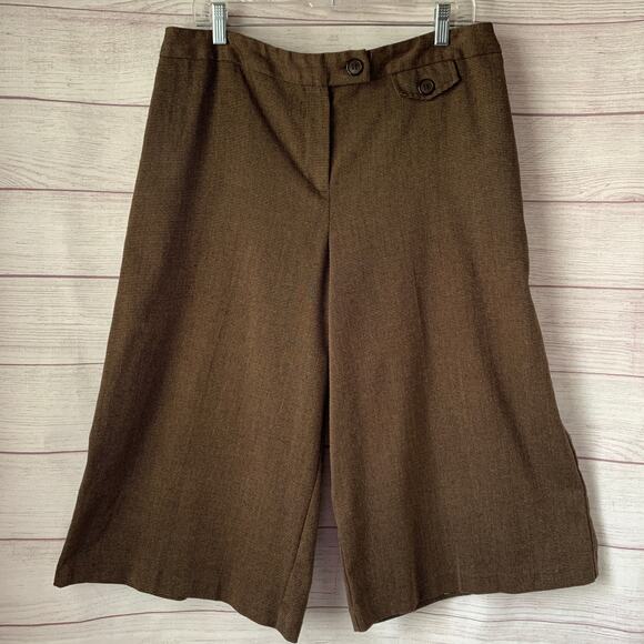 Briggs New York Brown Houndstooth Wide Leg Palazzo Cropped Pants Capris Size 14 - Picture 11 of 16